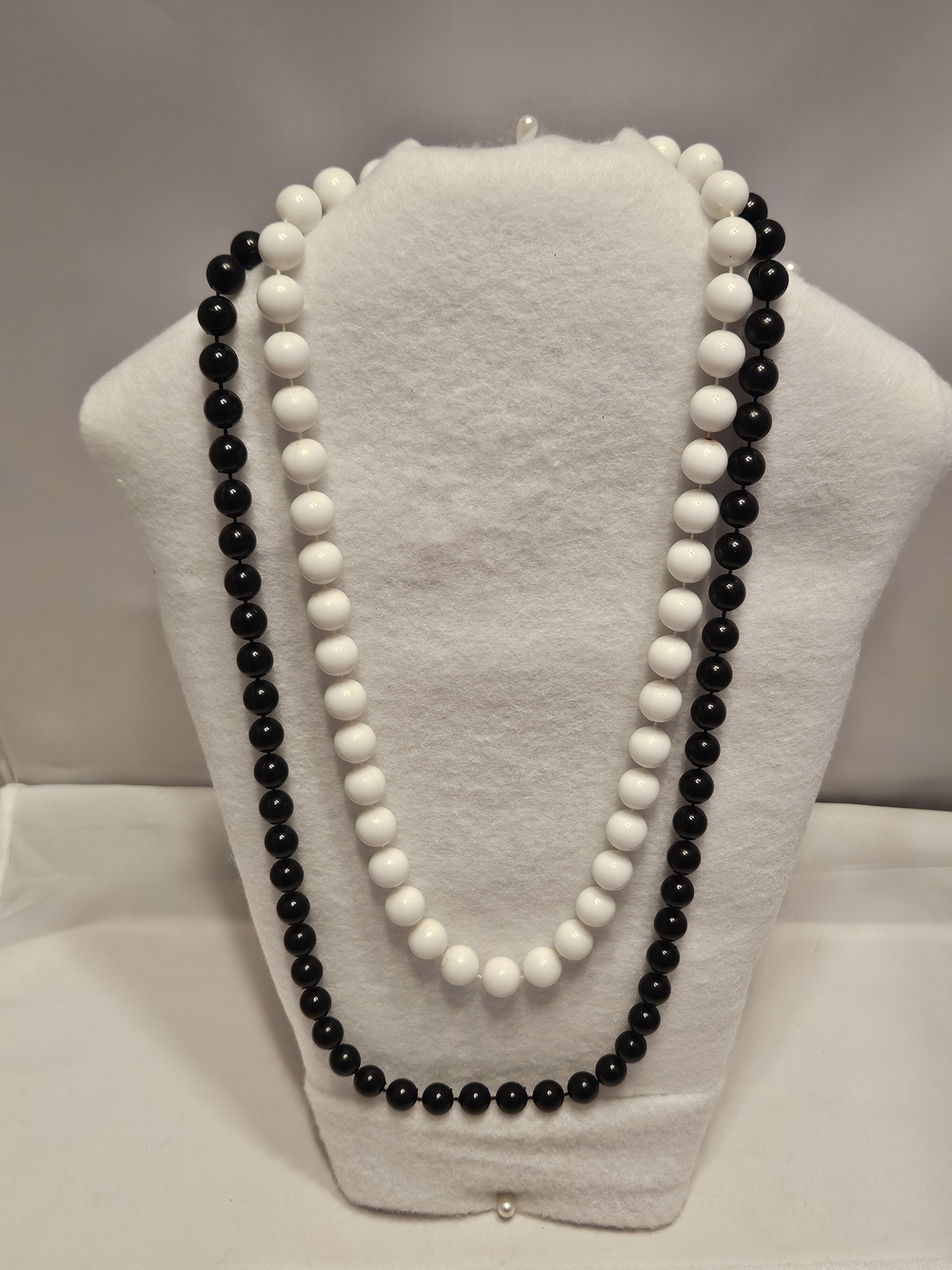 Vintage Black Beaded and White Beaded Costume Necklaces